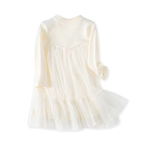 Popolar Toddler Baby Girls Long Sleeve Knit Sweater Tutu Dresses Sequins Casual Fall Winter Birthday Dress 1-5 Years (A - Cream, 3-4T) #TOP8