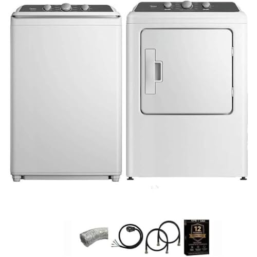 Midea White Top Load Washer and Electric Dryer Laundry Pair Bundle 4.1 Cu Ft Washer 7 Cu Ft Dryer with Vent Power Cord and 12 Month CPS Protection Plan (White)
