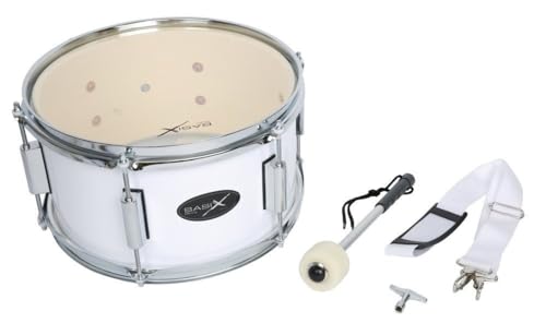 GEWA Marching Drum, bęben marszowy 12 x 7", biały korpus z drewna, w zestawie z paskiem na ramię i pałeczkami
