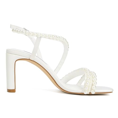 Pearl Heels Wedding Shoes for Bride Open Toe Heeled Sandals Bridal Shoes Strappy Wedding Heels4