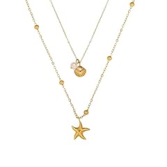 Gold Starfish Shell Pearl Layered Bead Chain