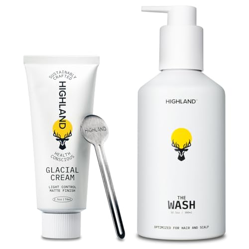Highland Hair Care Bundle Glacial Cream (Light Hold Matte Finish Glacial Clay Shea Butter Curl-Enhancing) + The Wash Botanical Cleanser (Caffeine Protein-Rich Hydrating Sulfate-Free)