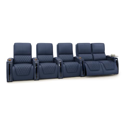 Image of Seatcraft Apex Home Theater Seating Navy Blue Row of 5 Right Loveseat