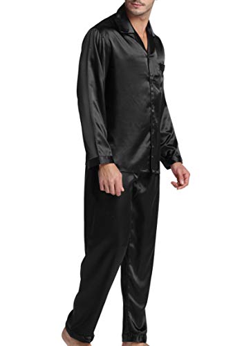 Men's Satin Pajamas Long Button-Down Pj Set Sleepwear Loungewear2