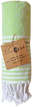 Native Fab Oversized Beach Towel, 1 Pack, 40x71 inches 100% Cotton Turkish Peshtemal for Adults,Soft & Absorbent, Extra Large Beach Towel for Hammam Spa Beach Blanket Bath, Cabana Strips, Light Green
