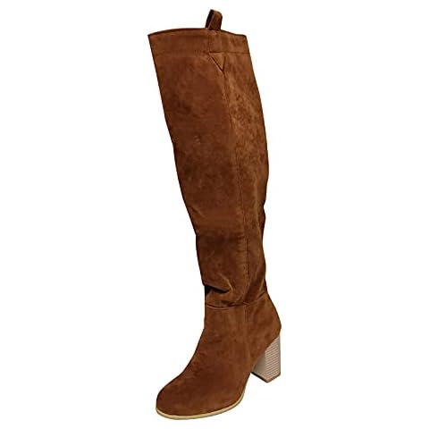 BOMINGS Knee High Boots for Womens Ladies Warm High Heel Pointed Toe Cow Suede Shoes for Outdoor Walking Work Leisure,Coffee,5 UK Cover