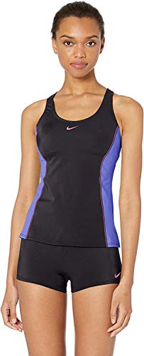 Nike Women`s Color Surge Powerback Tankini Swimsuit 2 Piece Set (Sapphire(NESS9363-584)/Black, Large)