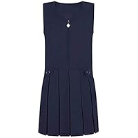 AR Paris Fashions® Girls Pleated Pinafore School Dress, Sleeveless Uniform Heart Front Zip & Side Buttons, Smart Summer Schoolwear Dresses (Navy, 4-5 Years)