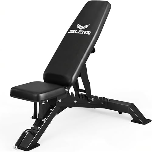 JELENS WB02 Adjustable Weight Bench for Home Gym, 660LBS Flat/Incline Workout Bench Press with Fast Adjustment, Thick Cushion, Silent Wheels for Strength Training (Black)