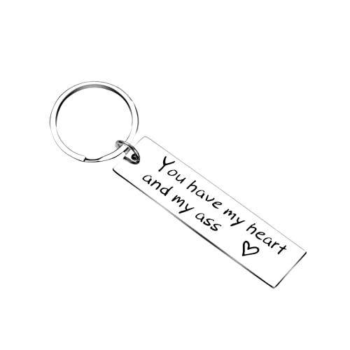Tienes mi corazón y mi culo Llavero Hombre divertido Regalo Día de San Valentín para esposo Novio Regalos Colgante de inoxidable Parejas Mala diversión Llavero Llaveros GraduacióN (Silver, One Size)