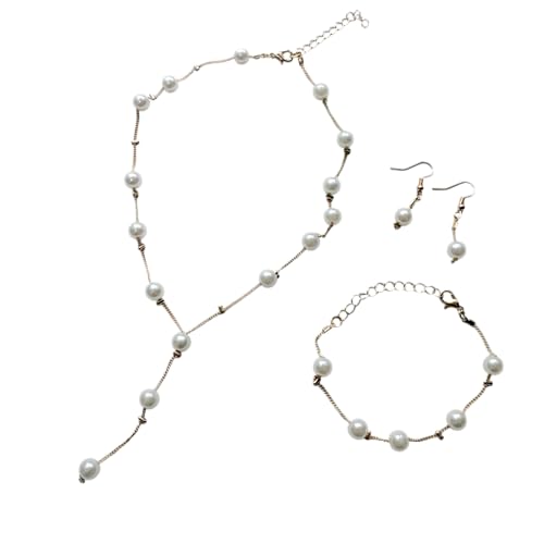 [Hani.] ゴールド パールネックレス ブレスレット ピアス 3点セット 結婚式 ブライダル ウェディング パーティー お呼ばれ 白ドレス 演奏会 入学式 卒業式 [並行輸入品]