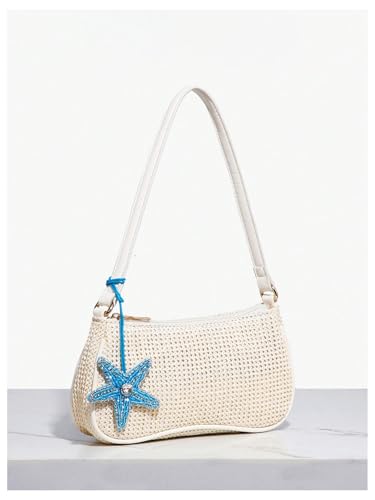 Verdusa Women's Boho Seashell Shoulder Bags Zipper Single Strap Straw Handbags Underarm Purses2