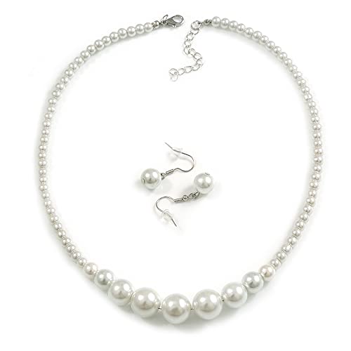 Collar de cristal graduado blanco Avalaya con pendientes a juego y cadena de plata de 40 cm