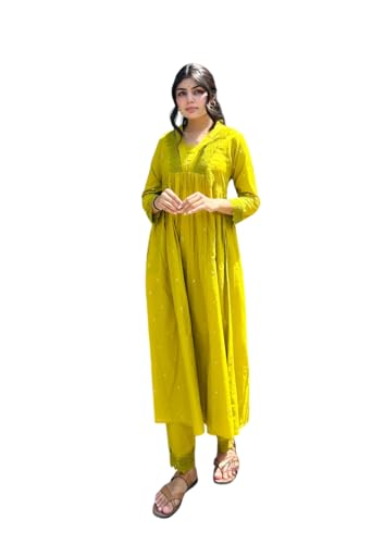 Image of MOKOSH Women's Cotton Kurta with Pant | Kurta Set | V Neck 3 /4 Sleeve Ethnic Suit | 2 Piece Outfit | Indian Kurta Outfit With Pant