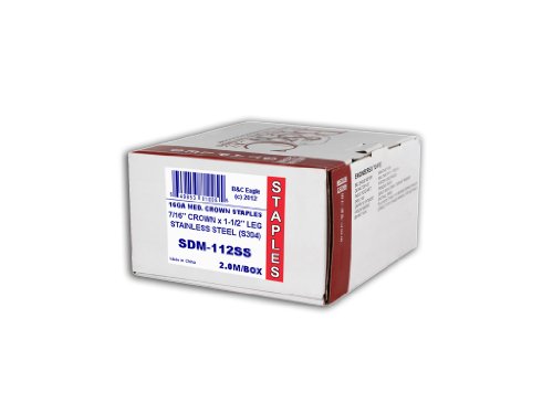 B&C Eagle SDM112SS-2M 1-1/2-Inch Length X 7/16-Inch Medium Crown X 16 Gauge S304 Stainless Steel Construction Staples thumb #1