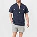 Sdeycui Henley Linen Shirts for Men Short Sleeve V Neck T-Shirts Fashion Business Tshirts with Button Pockets Navy