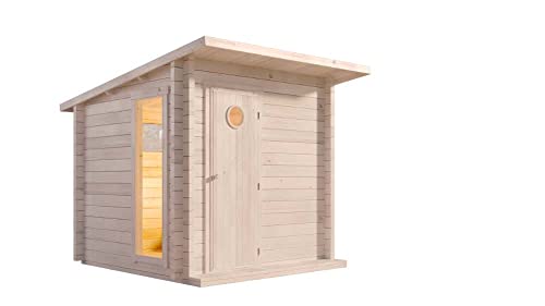 Polhus Gartensauna aus Holz Jussi, Outdoor- Sauna modern für 4 Personen, Außensauna Garten mit Panoramafenster aus Isolierglas, Saunahaus, naturbelassen-3