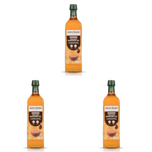 Image of Anveshan Wood Cold Pressed Yellow Mustard Oil - 1 Litre | Glass Bottle | Kolhu /Kacchi Ghani /Chekku | A1 Grade Mustard Seeds & 0 trans fat| Rich Aroma | Naturally Cholesterol Free & Goodness of Omega 3