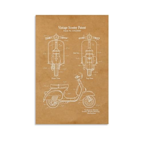 Vintage Vespa Style Scooter Blueprint Canvas Print