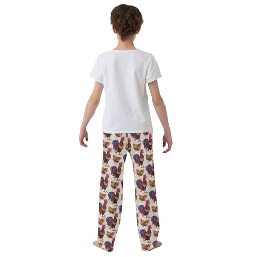 ZZXXB Rooster Chicken Boys Long Pants Soft Trousers Elastic Waist Kids Lounge Bottoms with Pockets S-XL3