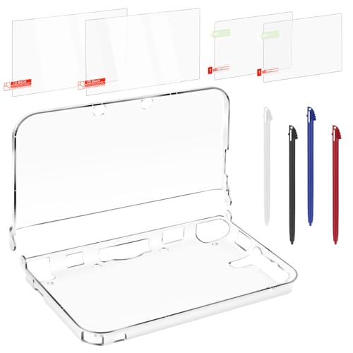 inRobert 3 en 1 Kit D'Accessoires pour Nintendo 3DS LL/XL, avec Étui Rigide Transparent, Protections d'écran (Verre Trempé et Pet) et Stylets Compatibles avec la...