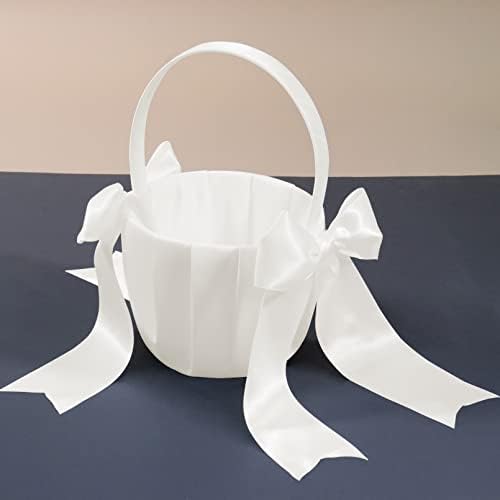 2 Pieces White Flower Girl Baskets for Weddings Handle Wedding Flower