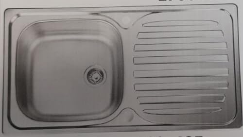 ARA CHOICE Stainless Steel Square Single Bowl Kitchen Sink Reversible Waste Plumbing Kit with Drainer & Inset Wastes Set 76 x 41 x 18 cm - 3