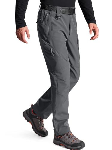 Image of FREE SOLDIER Men's Fleece Lined Outdoor Cargo Hiking Pants Water Repellent Softshell Snow Ski Pants with Zipper Pockets