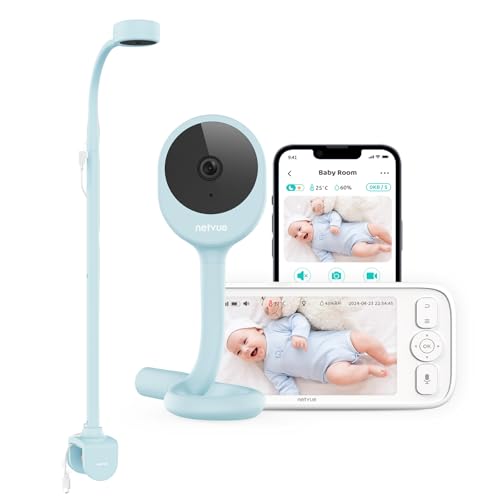 NETVUE Blu Baby Monitor 1080P con Supporto 4 in 1, 5000mAh Senza Fili 5' Baby Monitor Video e Audio, Visione Notturna, VOX, App, Audio Bidirezionale, Rilevamento Pianto e Movimento