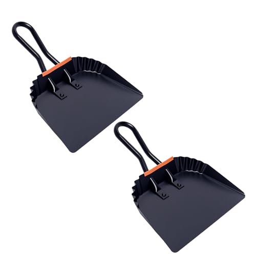 CLENEHUT 2 Pack Metal Dust Pan, 12 Inch Heavy Duty Dustpans, with Handle Black Large Dustpan for Indoor, Outdoor, Home Garage,Fireplace, Industrial and Commercial Use