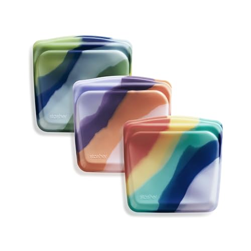 Image of Stasher Premium Silicone Reusable Food Storage Bags, 3-Pack, Artivism, Multi-Use Food Storage Bags, Lunch Bag, Travel Containers, BPA Free, Leak-free, Dishwasher-Safe, Eco-friendly