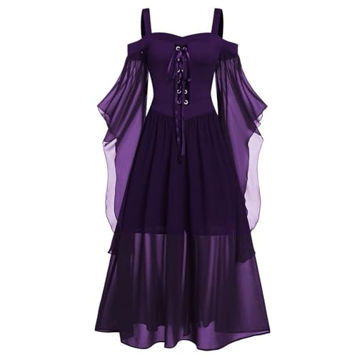 riou Vestidos médios para mulher tamanhos grandes Halloween tamanhos grandes gótico vestido de noite com renda disfarces originais festa cosplay disfarce para carnaval, #1 - roxo escuro