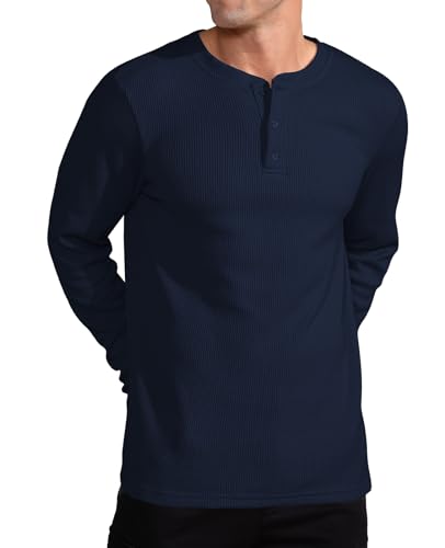 QUALFORT Men's Waffle Henley Shirt, Long Sleeve Cotton Blend Thermal Pullover Top2