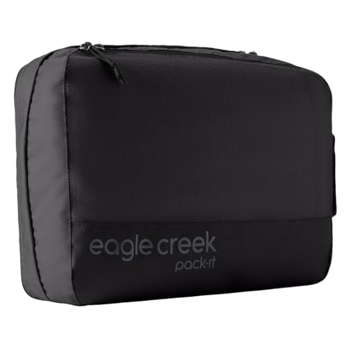 Eagle Creek Pack-It Reveal Clean/Dirty Cube M - Water-Resistant Dual Compartment Packing Cube With Internal Divider for Clean & Dirty Clothes - Travel Essentials - Black