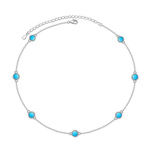 FLYOW S925 Sterling Silver Dainty Butterfly/Moonstone/Turquoise/Agate/Circle Choker Necklace Short Dainty Layered Pendant Necklace Jewelry for Women Girls