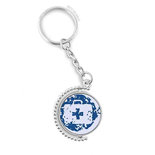 Trousse de premiers secours porte-clés bleu rond à motif rotatif de 3,5 pouces