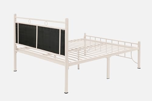 Image of Zuno Metal Queen Size Bed Without Storage | Wrought Iron Double Bed with Headboard & Footboard | Sturdy Powder Coated Platform Bed Queen Size Cot for BedroomLivingRoom Ivory (75x60)