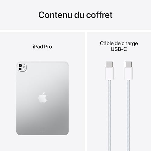 Apple iPad Pro 11 Pouces (M5) : Écran Ultra Retina XDR Verre Standard, 512 Go, Caméra Avant Horizontale 12 MP/Caméra arrière 12 MP, Wi-FI, Autonomie d’Une journée — Argent