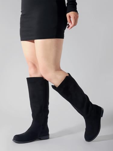 Shoe'N Tale Wide Calf Knee High Boots for Women Flat Low Heel Width Stretchy Round Toe with Side Zipper Fall and Winter Fashion Comfortable4
