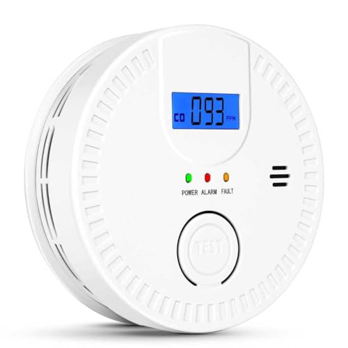 TJTFJS 2 in 1 CO & Smoke Detectors, Carbon Monoxide Detector,with 9V Battery,Digital Display, Detector Combo,Alarm for Home or Office,Easy to Install, white-90301 (TJ00907)