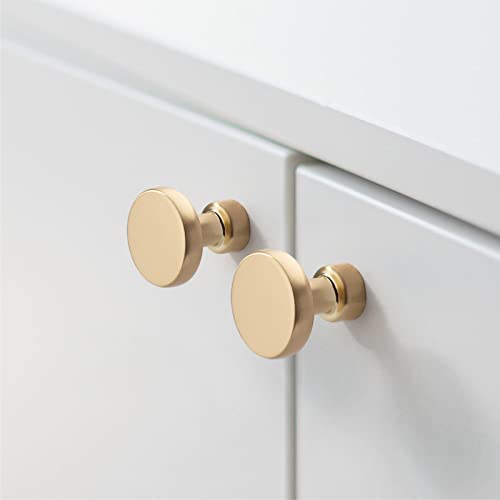 Asidrama 10 Pack 1-1/4 inch Brushed Brass Kitchen Cabinet Knobs Gold Dresser Knobs Drawer Knobs Cabinet Hardware Zinc Knobs for Dresser Drawers
