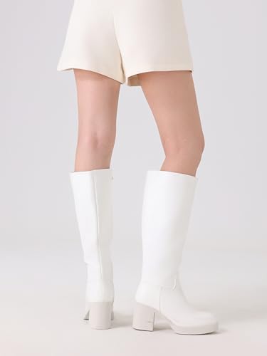 Image of Shoe'N Tale Platform Knee High Boots for Women Block Chunky Heel Round Toe Side Zipper Tall Boots