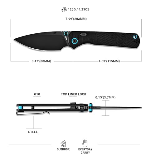 Image of CJRB Latitude EDC Knife, 3.47'' AR-RPM9 Steel Blade G10 Handle, Top Liner Lock Pocket Knife with Clip for Men Women, Sharp Camping Survival Hiking Knives, Black PVD Coating Blade(J1975)