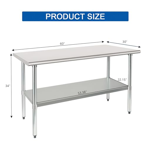 Image of HARDURA Stainless Steel Table 30X60 Inches with Undershelf and Galvanized Legs NSF Heavy Duty Commercial Prep Work Table for Restaurant Kitchen Home and Hotel