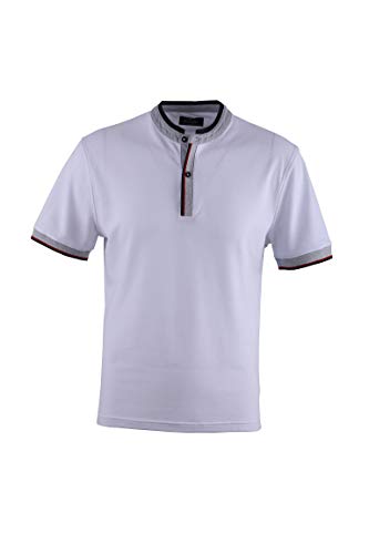 0115Voray Ga Polo Hombre algodón Granito Cuello Mao Vivo Contraste (Blanco, s)
