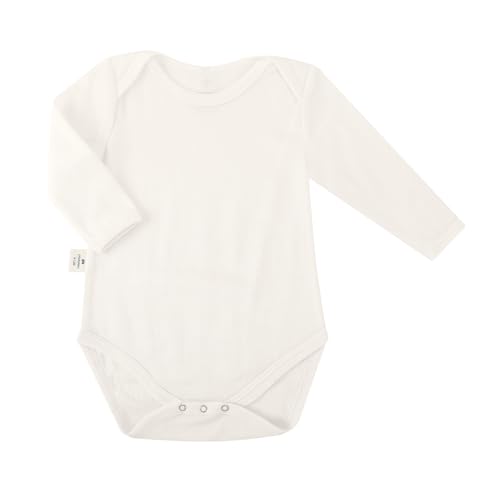 minimeri Baby Langarmbody aus 85% Merinowolle & 15% Seide, Weiß, 3-6 Monate