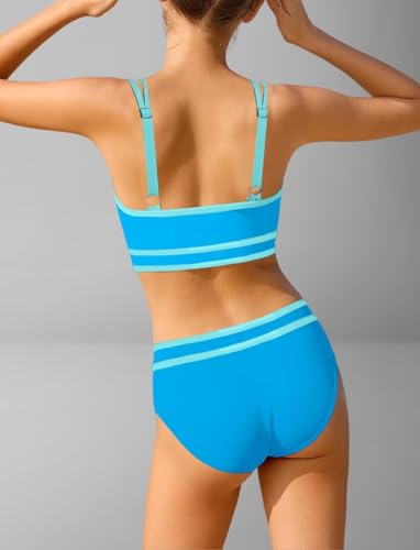 Image of Teen Girls Swimsuit High Waist Sporty Bikini Bathing Suits with Cover Up Skirt and Sunglasses 4 Piece Set 8-15 Years