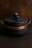 Brazilian Soapstone Cooking Pot with Copper Handles, 4L Capacity, 8.6-inch Diameter, Black