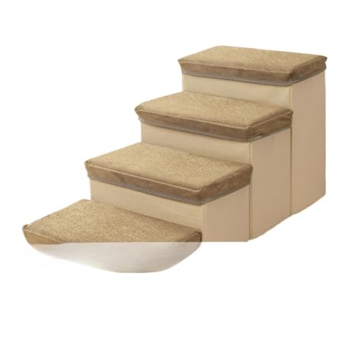 BUEOJH ドッグステップ、犬階段、2/3/4段ペット階段、収納可能、折りたたみ可能、小型犬、高齢犬、猫用ステップ、保護、腰と脚の怪我を軽減 組み立て式ペットステップ、ドッグスロープ階段 (4段,インジゴ)