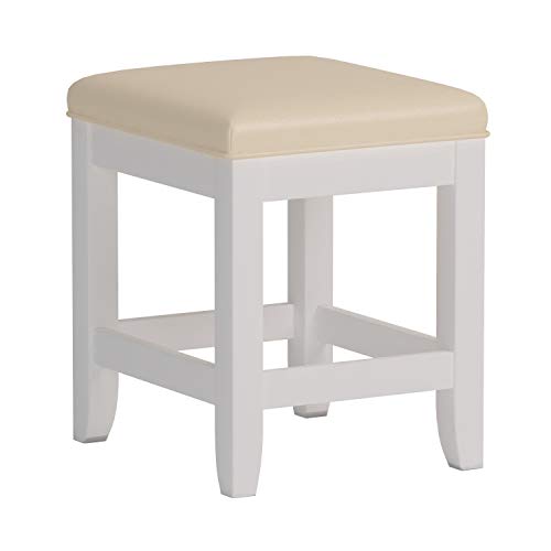 Home Styles Naples Vanity Bench, Constructed with Hardwood Solids with White Finish, with Cream Vinyl Cushion Padded Seat